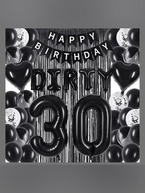 Black 'Dirty 30' 30th Birthday Balloon Backdrop